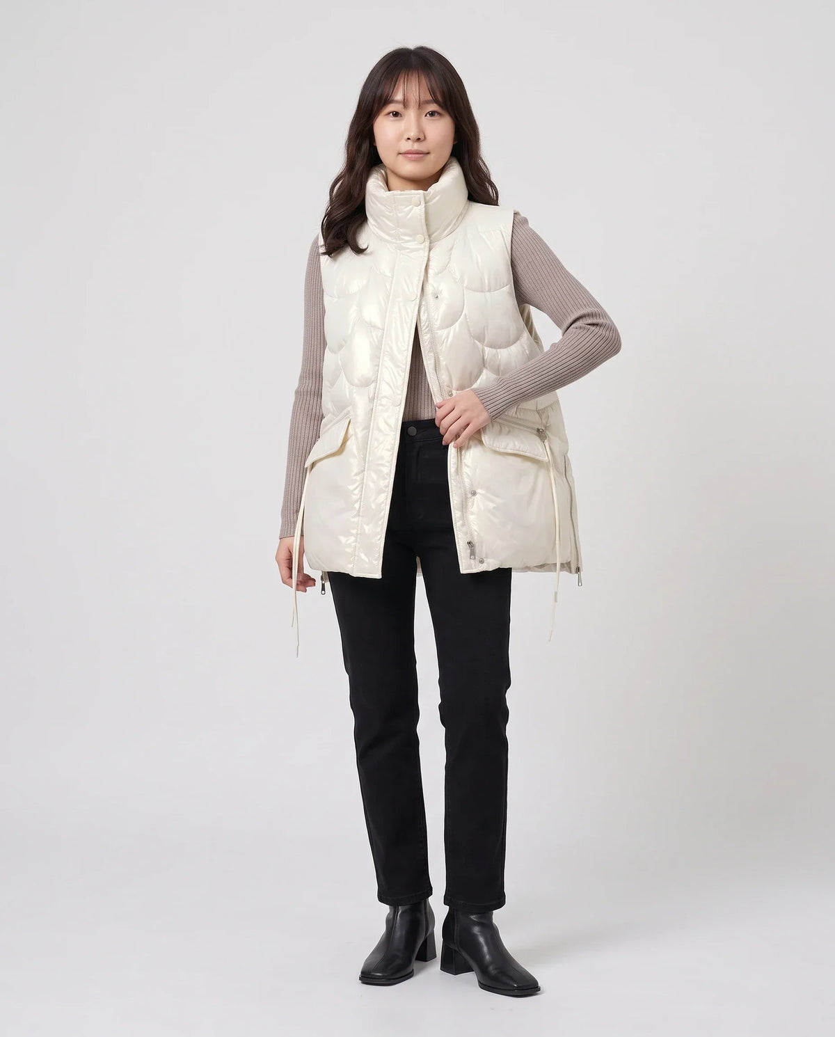 Shiny Puffer Gilet with Funnel Collar