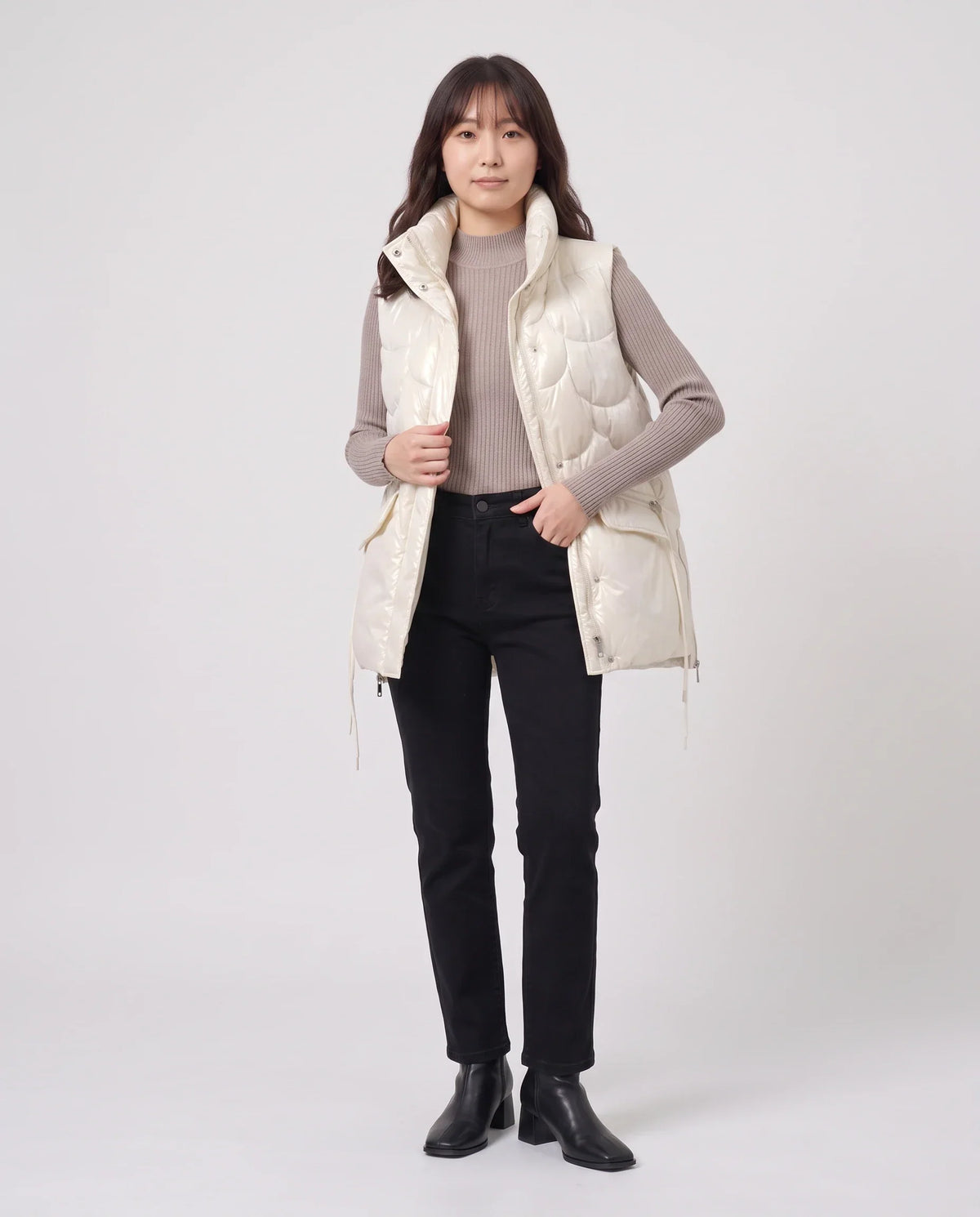 Shiny Puffer Gilet with Funnel Collar