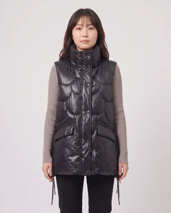 Shiny Puffer Gilet with Funnel Collar