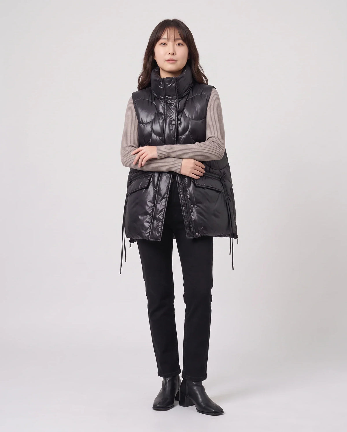 Shiny Puffer Gilet with Funnel Collar