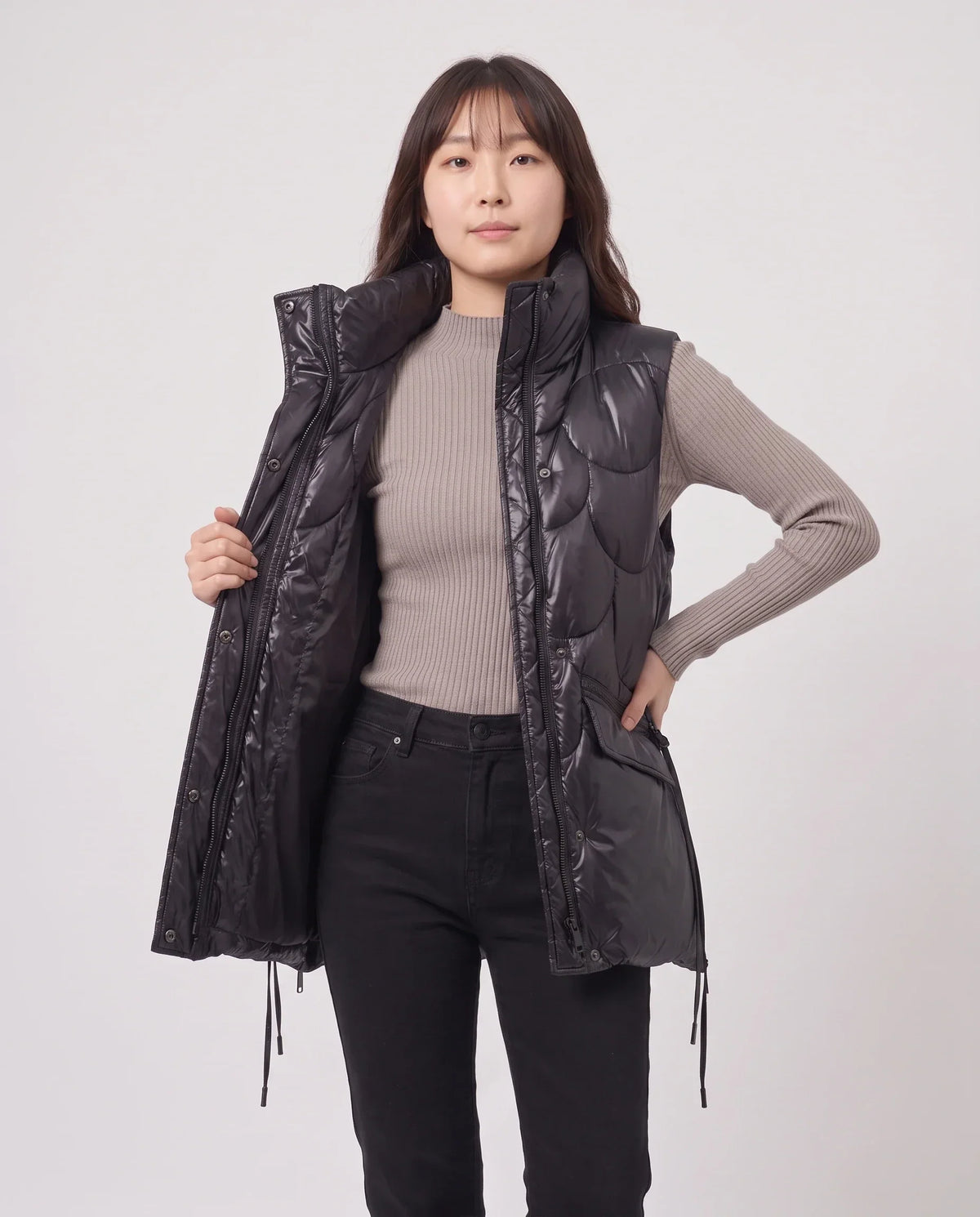Shiny Puffer Gilet with Funnel Collar