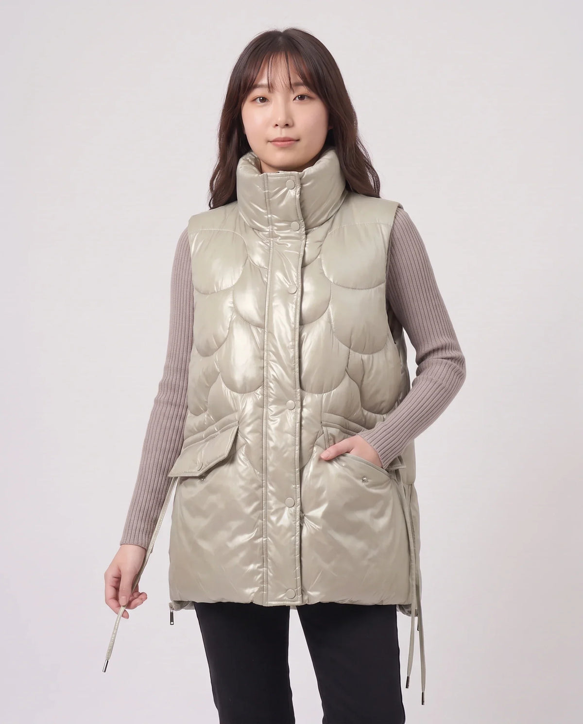 Shiny Puffer Gilet with Funnel Collar