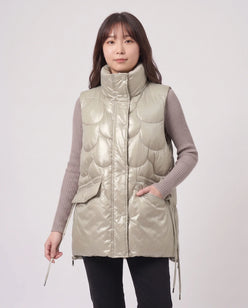 Shiny Puffer Gilet with Funnel Collar