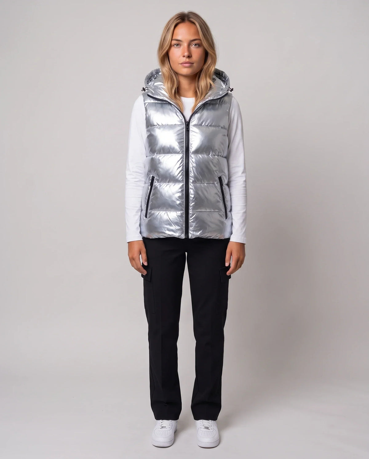 Metallic Hooded Puffer Gilet