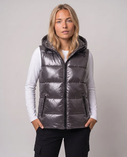 Metallic Hooded Puffer Gilet