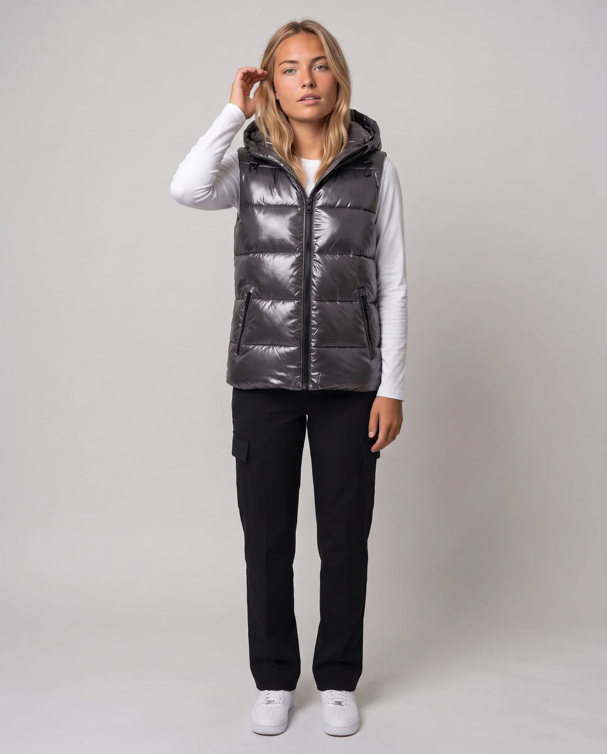 Metallic Hooded Puffer Gilet