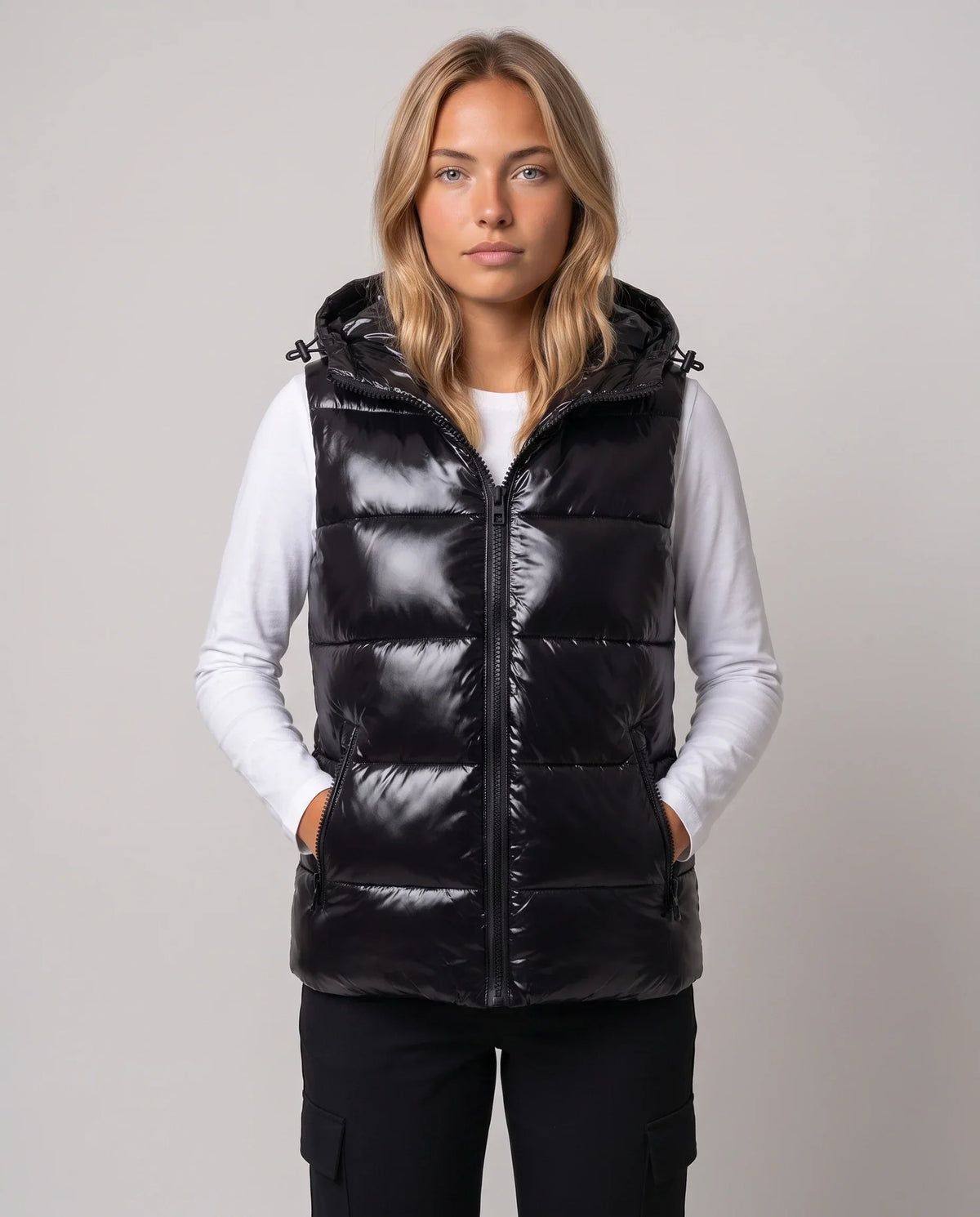 Metallic Hooded Puffer Gilet