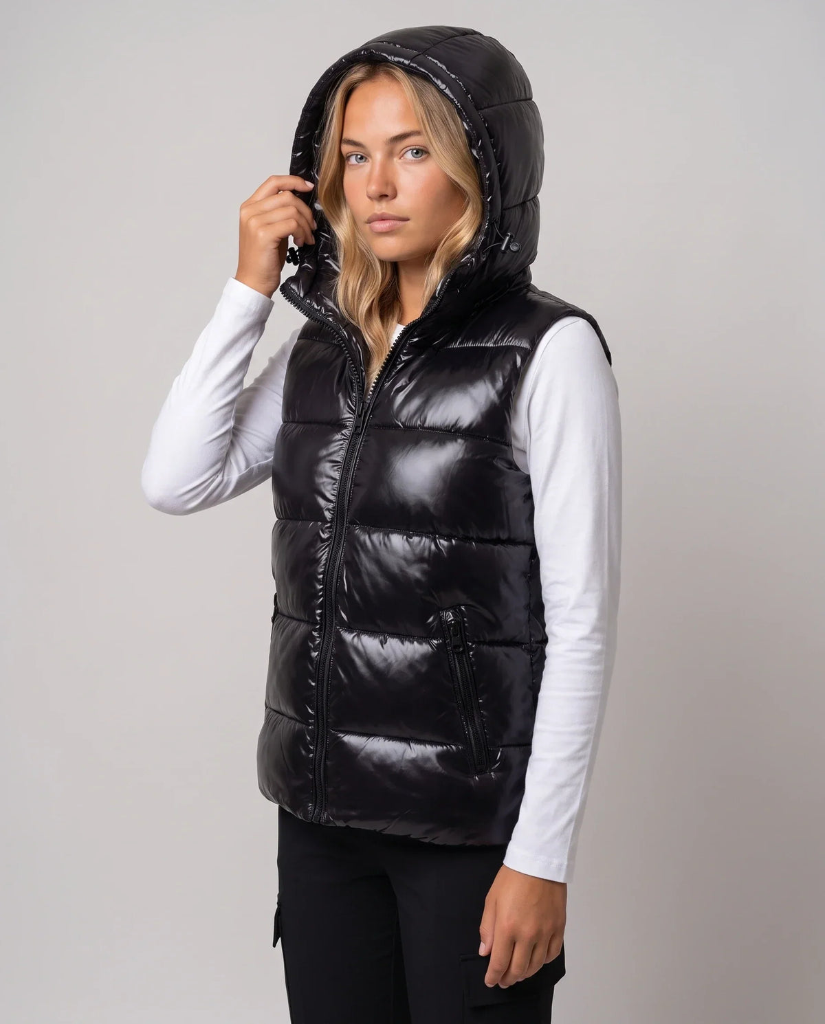 Metallic Hooded Puffer Gilet