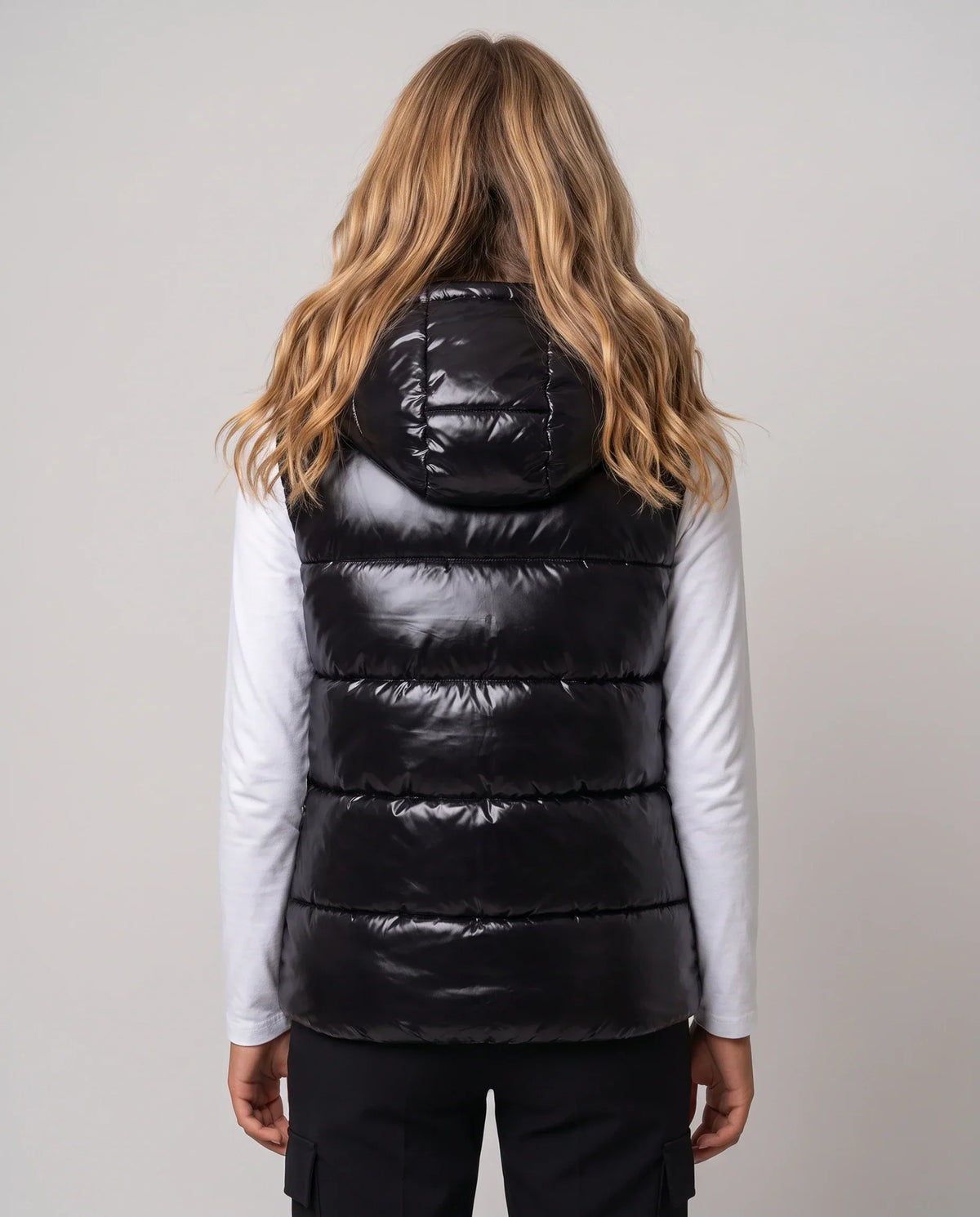 Metallic Hooded Puffer Gilet
