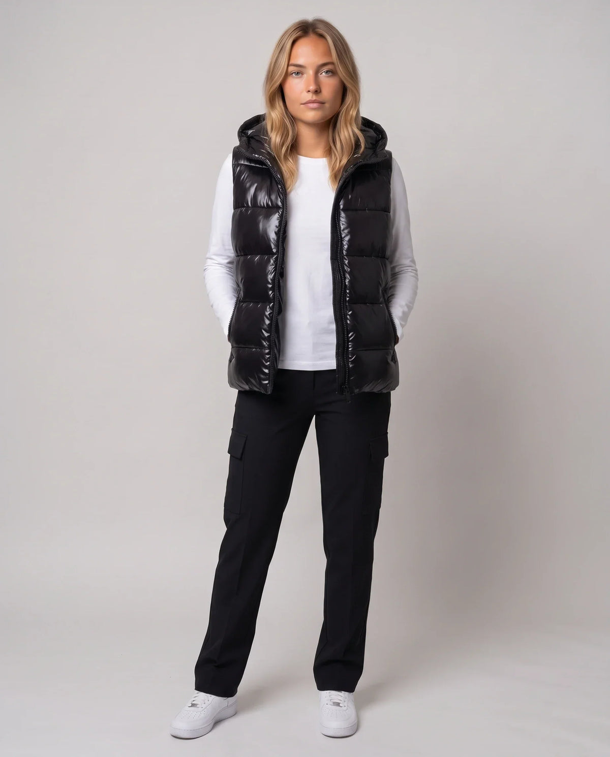 Metallic Hooded Puffer Gilet