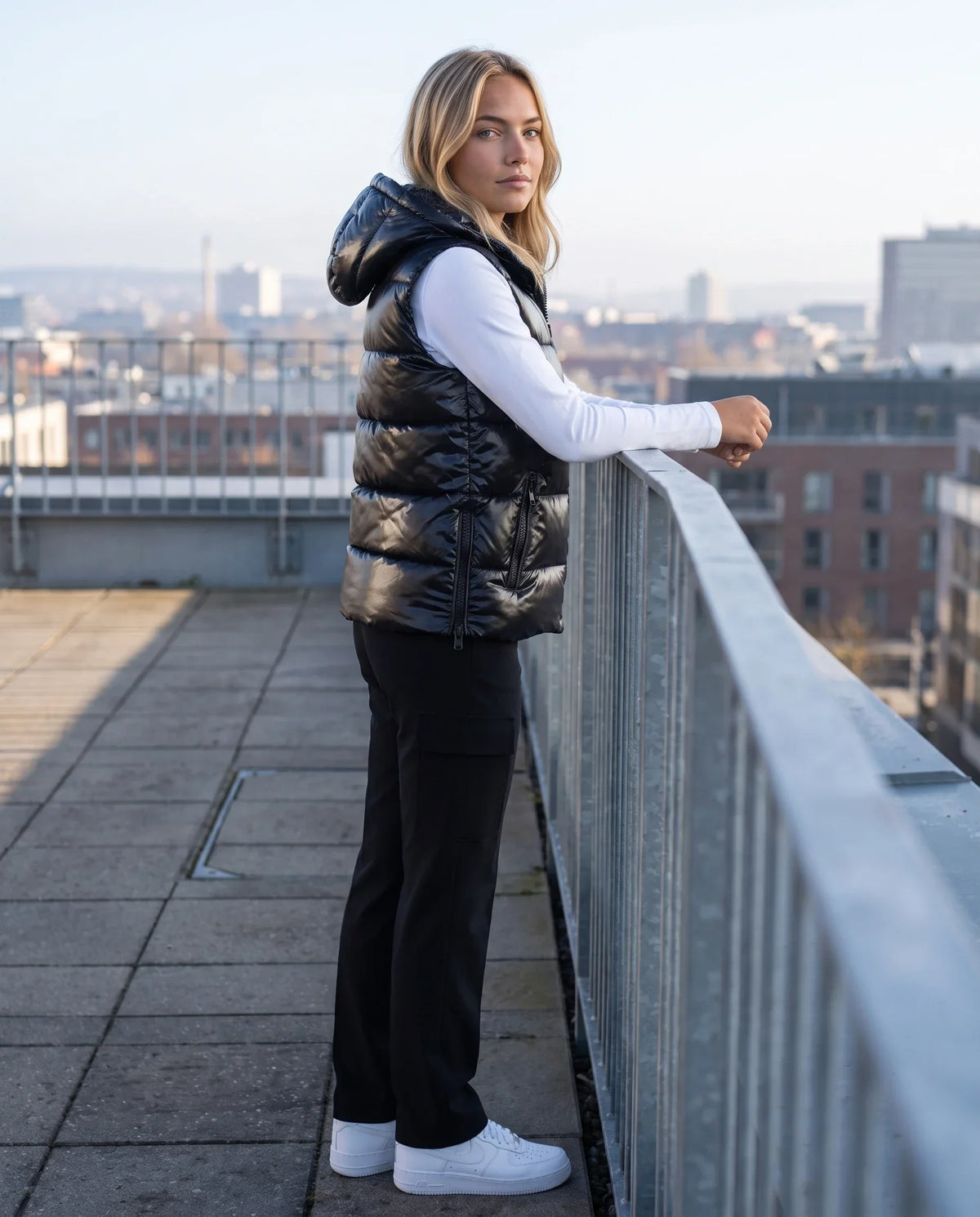Metallic Hooded Puffer Gilet