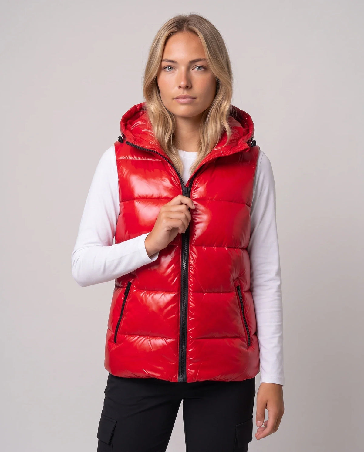 Metallic Hooded Puffer Gilet
