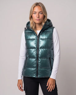 Metallic Hooded Puffer Gilet