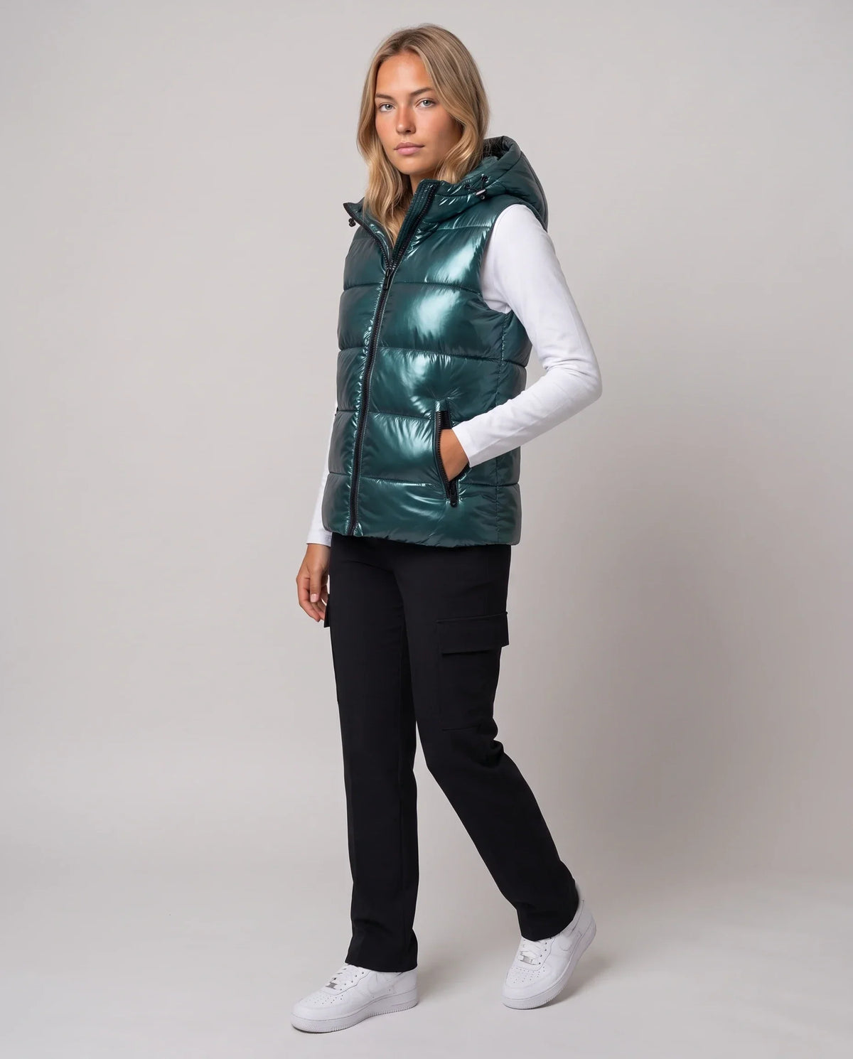Metallic Hooded Puffer Gilet