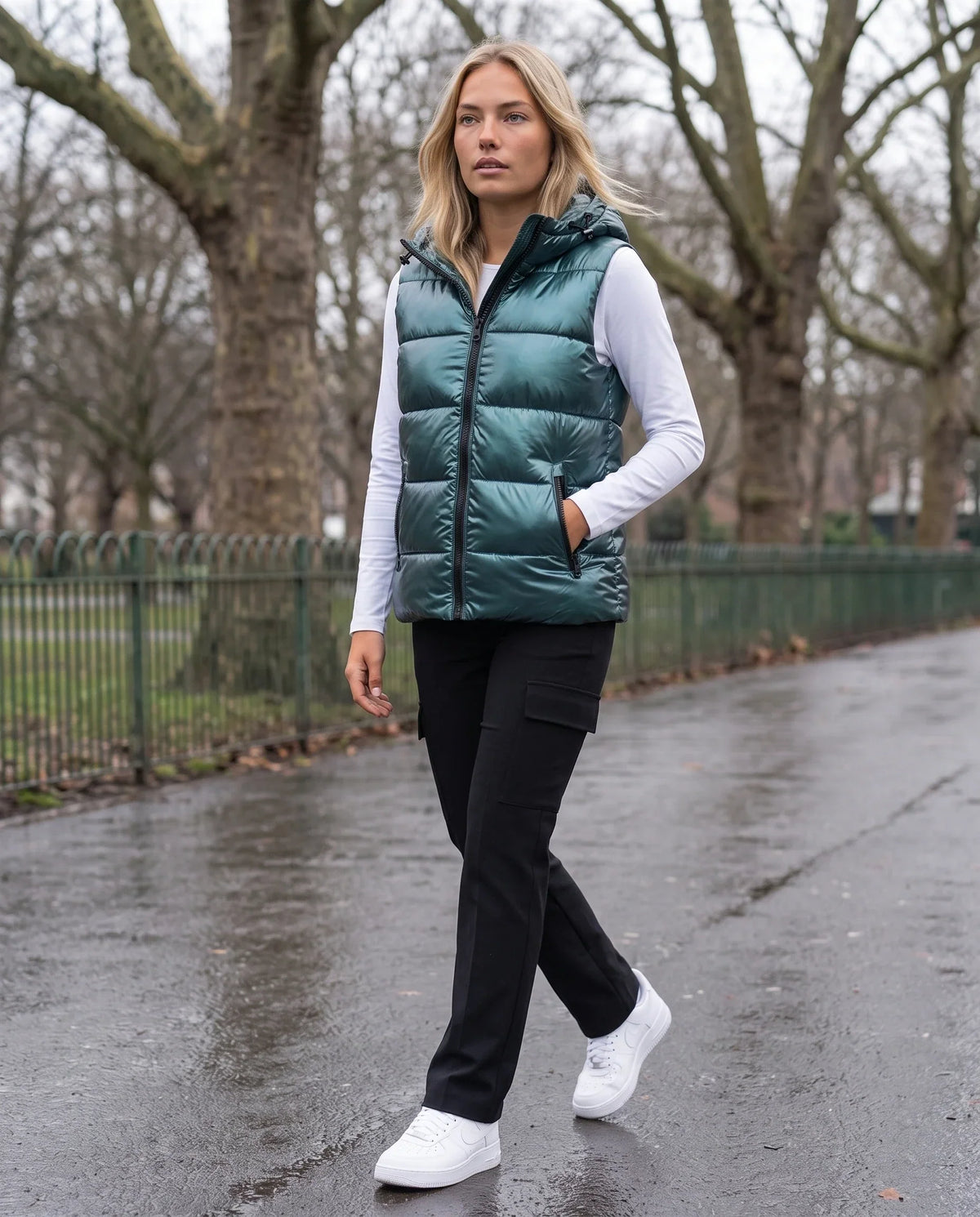 Metallic Hooded Puffer Gilet
