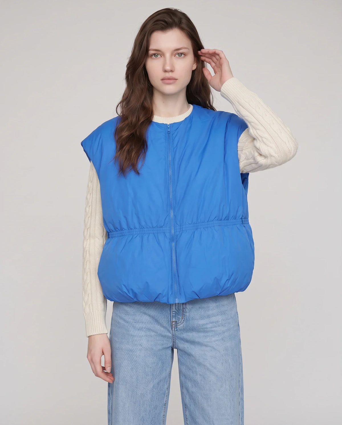 Cocoon Sleeveless Puffer Gilet with Round Neck