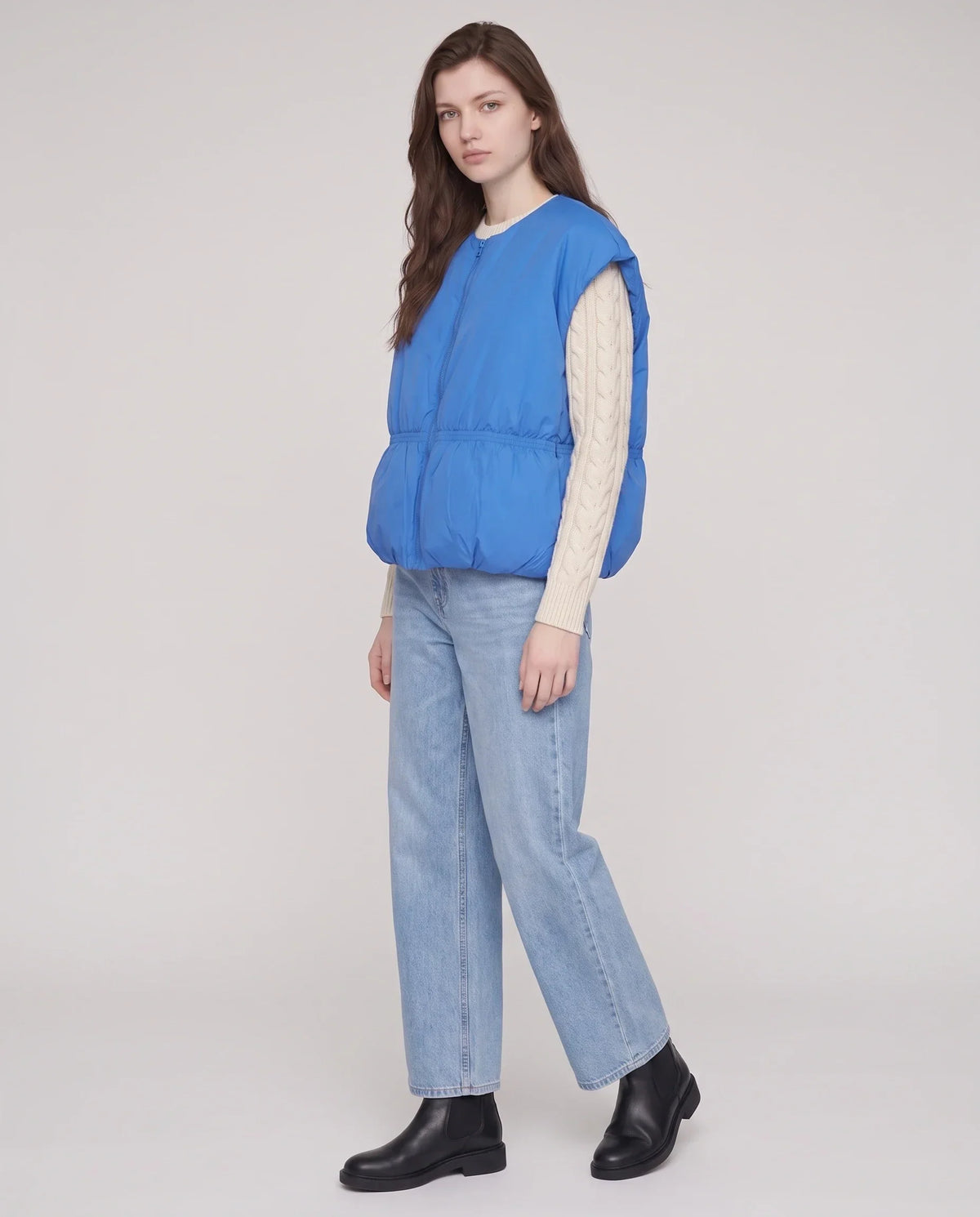 Cocoon Sleeveless Puffer Gilet with Round Neck