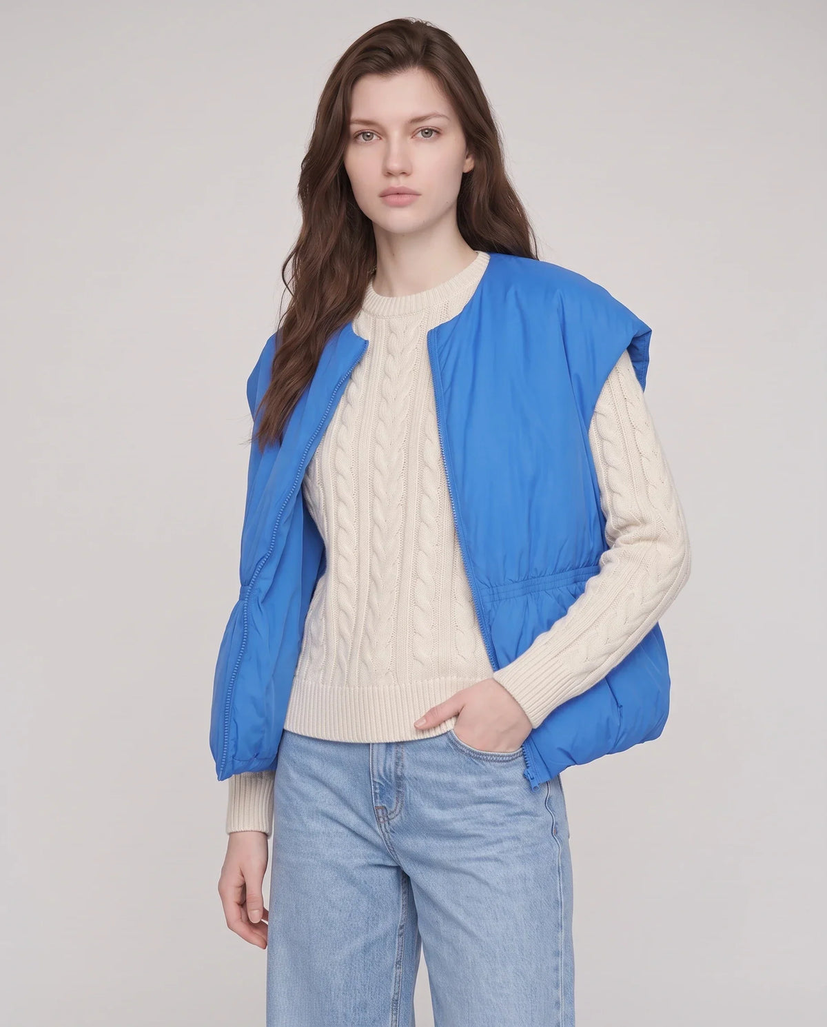 Cocoon Sleeveless Puffer Gilet with Round Neck