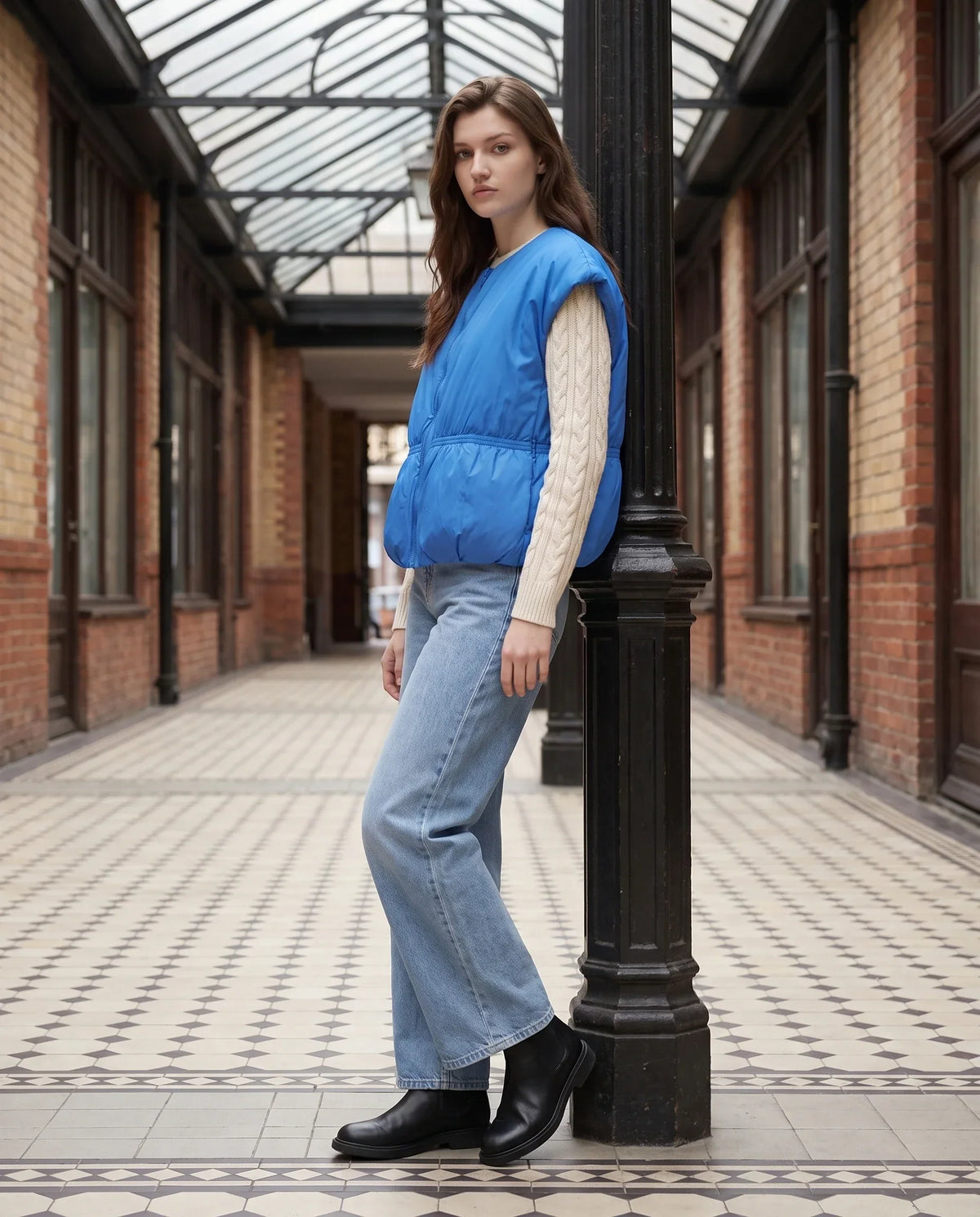 Cocoon Sleeveless Puffer Gilet with Round Neck