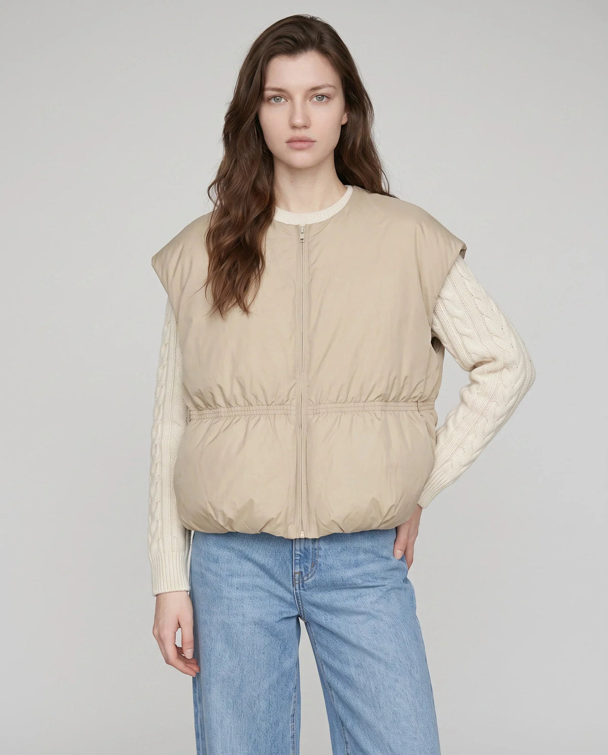 Cocoon Sleeveless Puffer Gilet with Round Neck