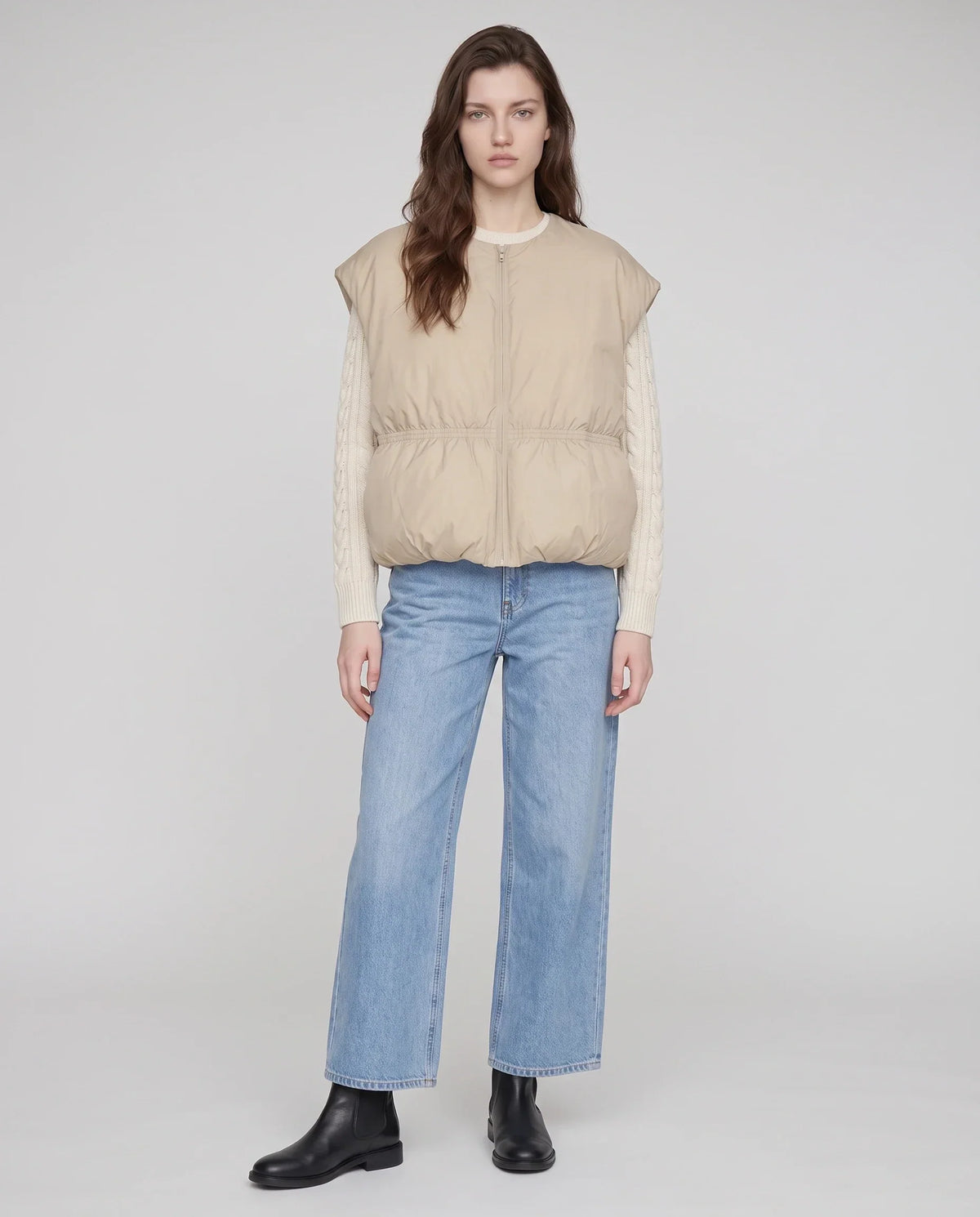 Cocoon Sleeveless Puffer Gilet with Round Neck