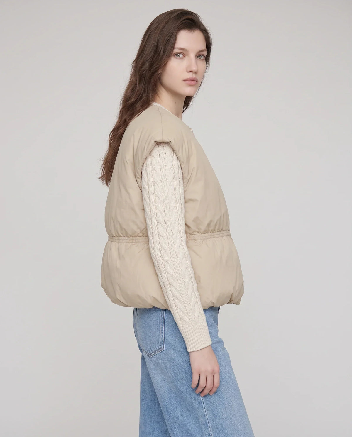 Cocoon Sleeveless Puffer Gilet with Round Neck