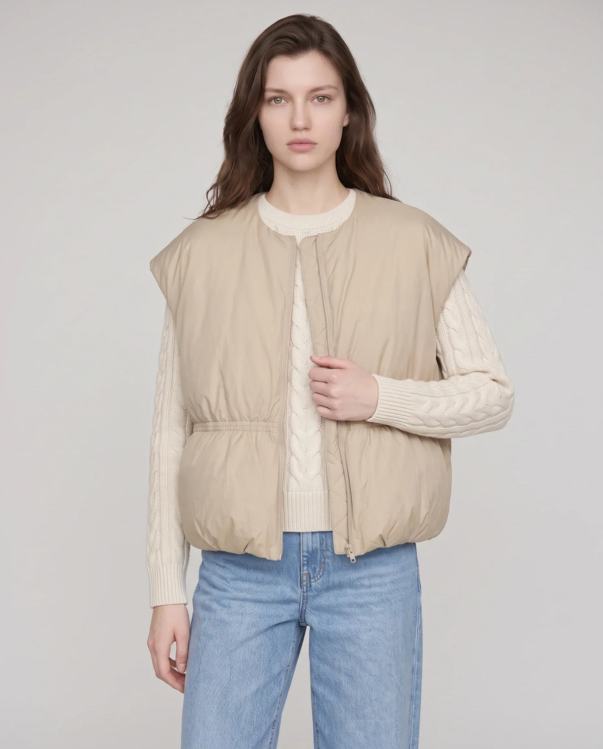 Cocoon Sleeveless Puffer Gilet with Round Neck