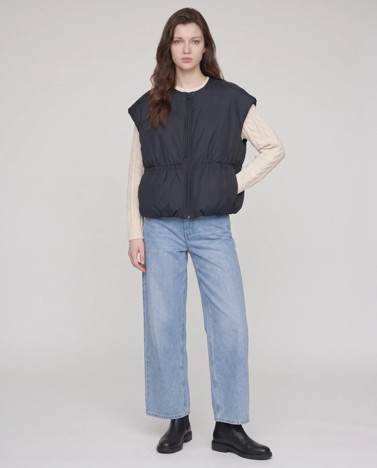 Cocoon Sleeveless Puffer Gilet with Round Neck