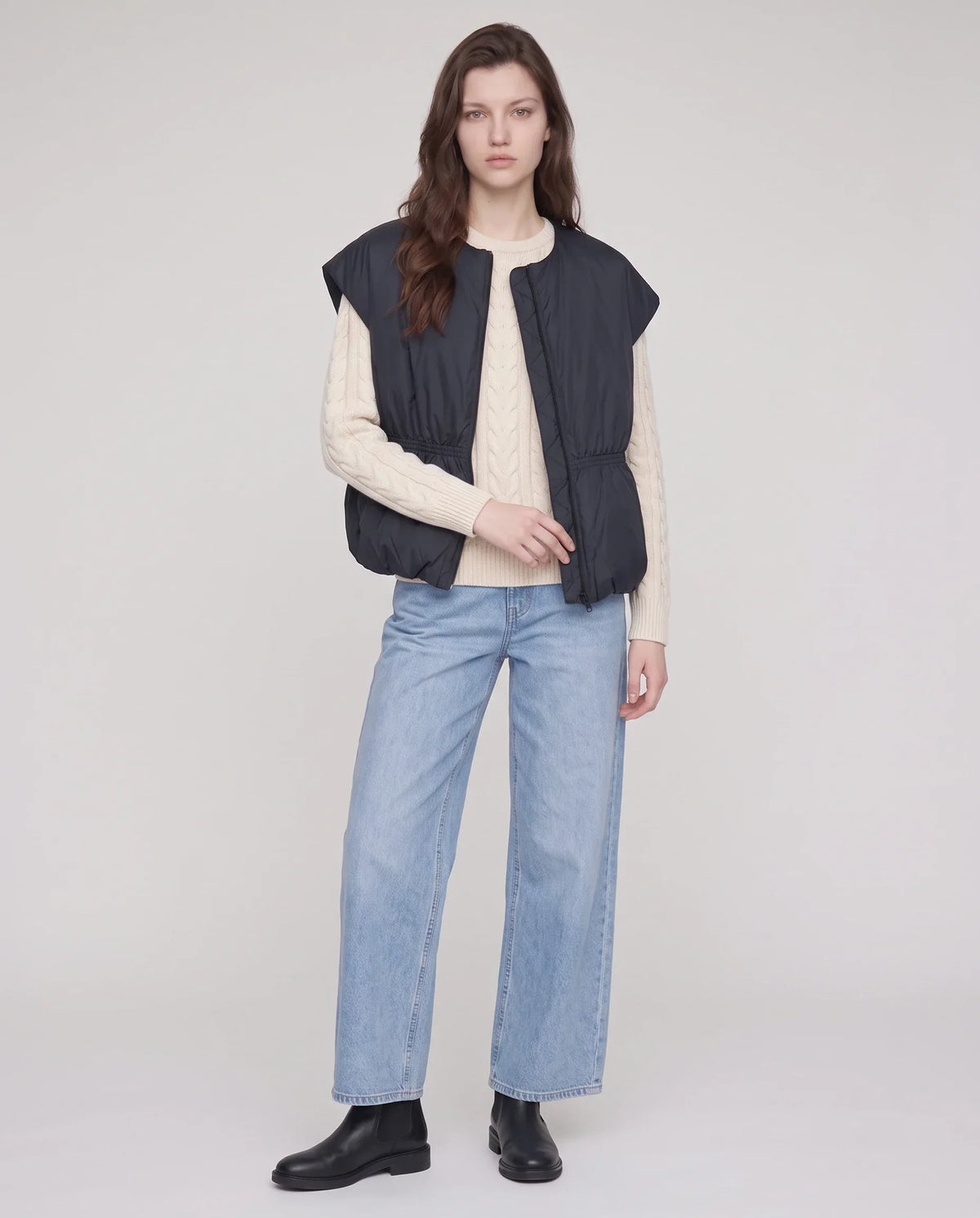 Cocoon Sleeveless Puffer Gilet with Round Neck
