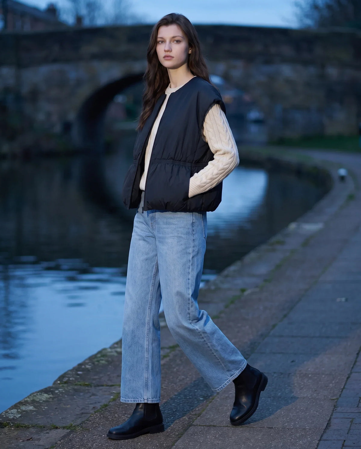 Cocoon Sleeveless Puffer Gilet with Round Neck