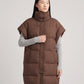 Long Oversized Sleeveless Puffer Gilet with Pleated Placket