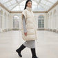 Long Oversized Sleeveless Puffer Gilet with Pleated Placket
