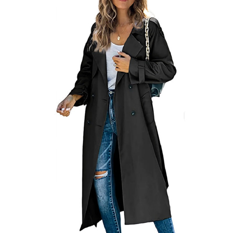 Trench Coat Polyester Long with Slim Silhouette
