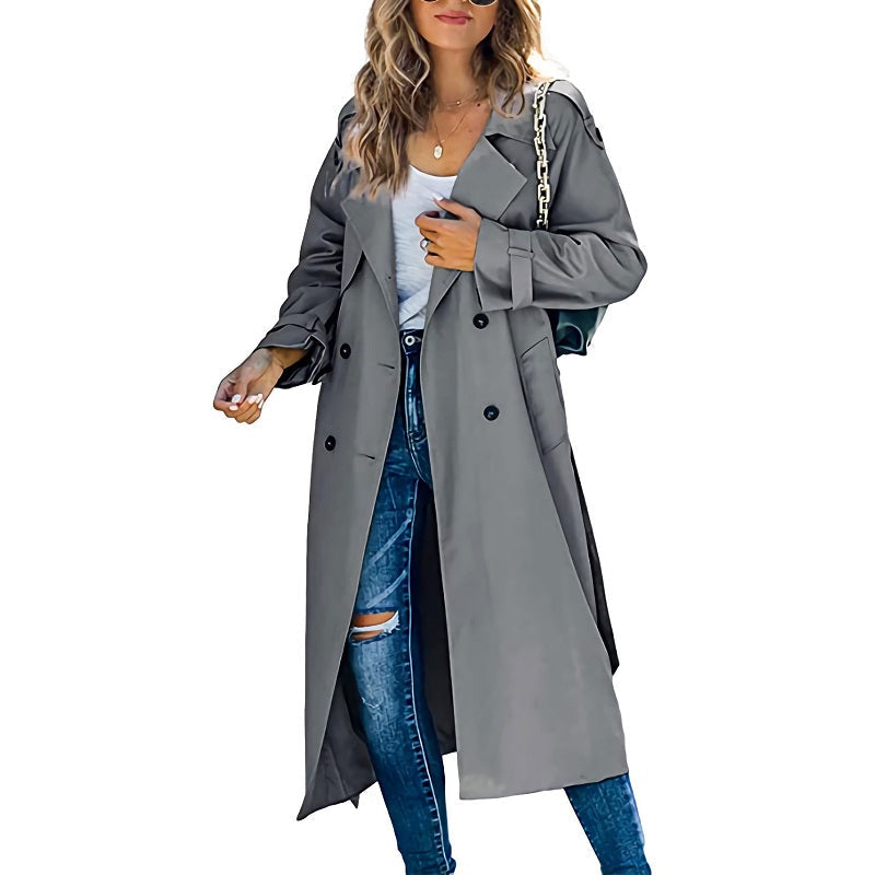 Trench Coat Polyester Long with Slim Silhouette