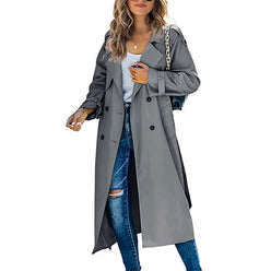 Trench Coat Polyester Long with Slim Silhouette