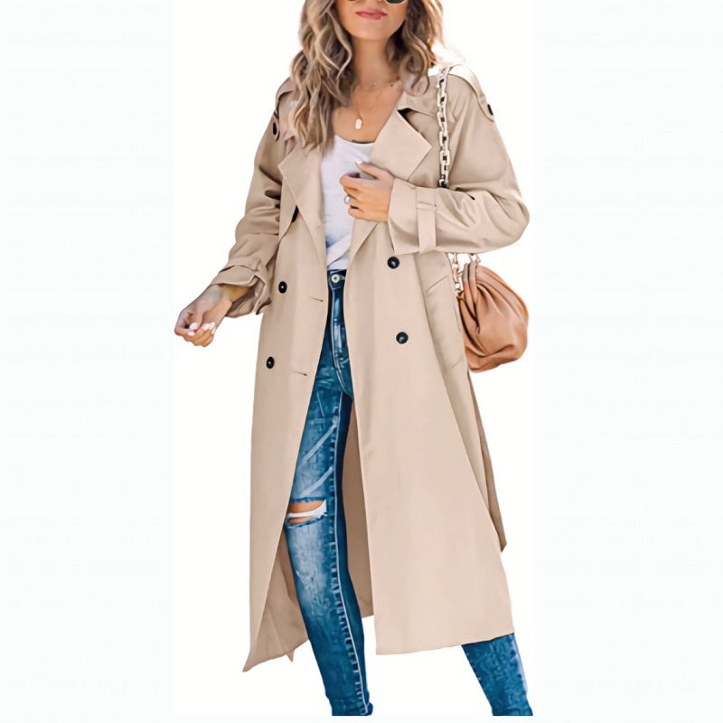 Trench Coat Polyester Long with Slim Silhouette