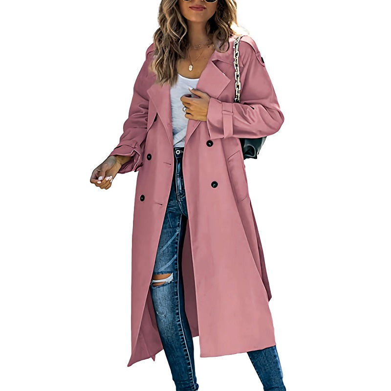 Trench Coat Polyester Long with Slim Silhouette