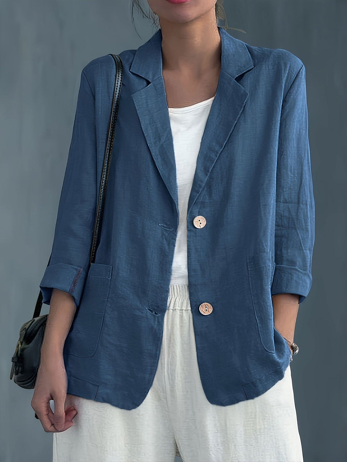 Blazer Linen Classic with Notched Lapel and Patch Pockets