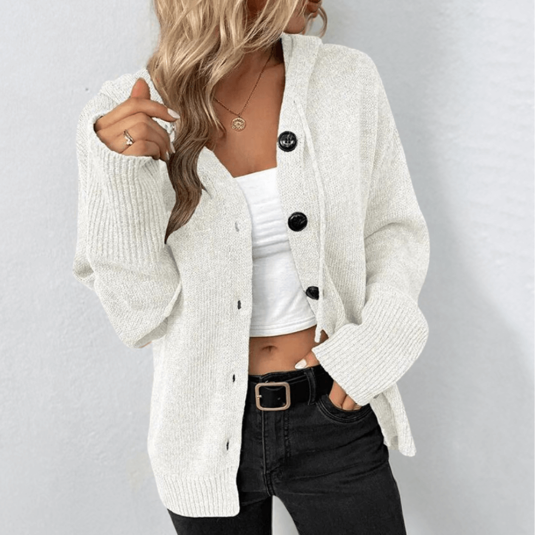 Ribbed V-Neck Button Cardigan