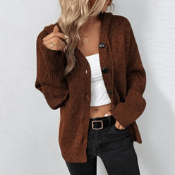 Ribbed V-Neck Button Cardigan