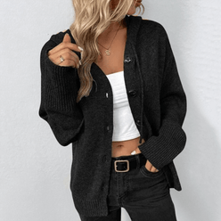 Ribbed V-Neck Button Cardigan