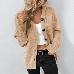 Ribbed V-Neck Button Cardigan