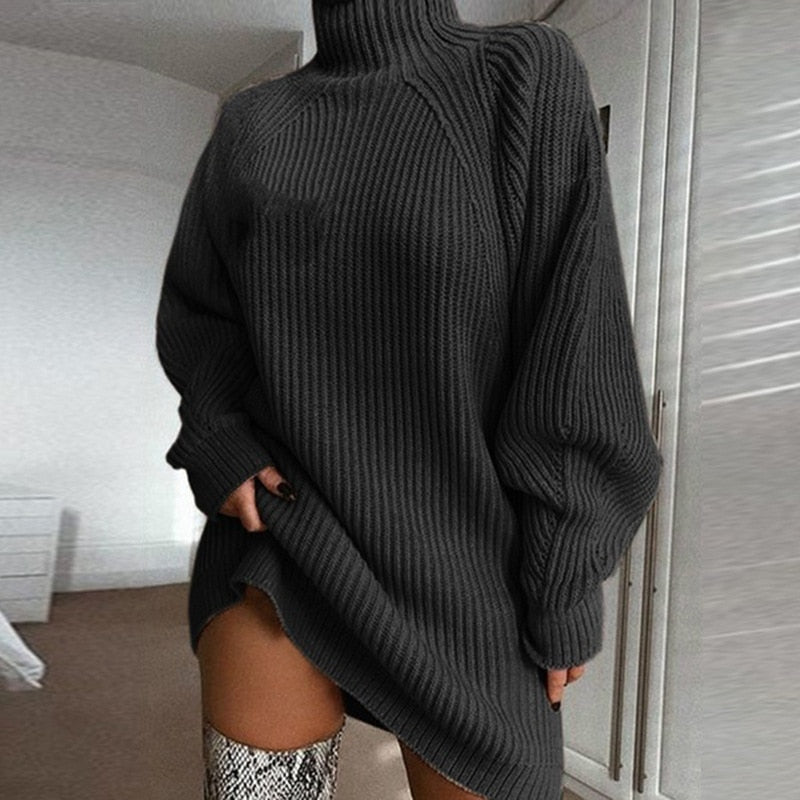 Ribbed Roll Neck Jumper Dress