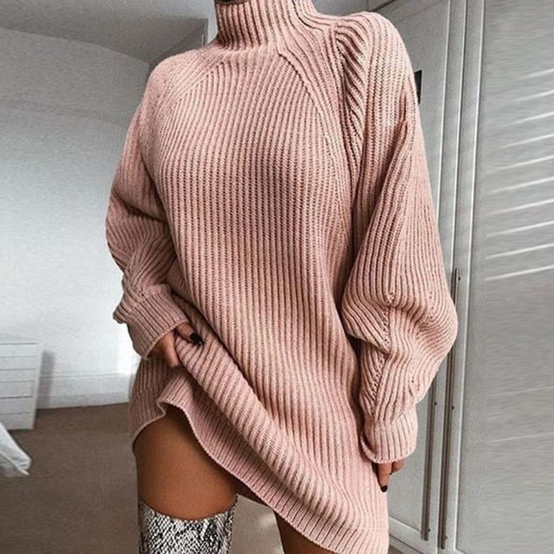 Ribbed Roll Neck Jumper Dress
