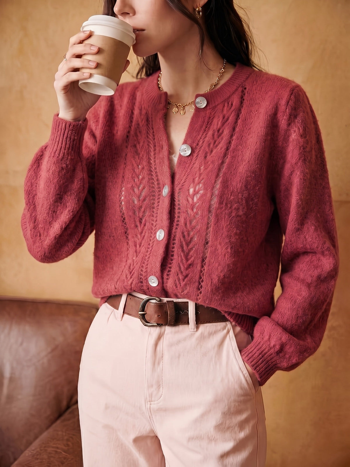 Pointelle Cable Cardigan