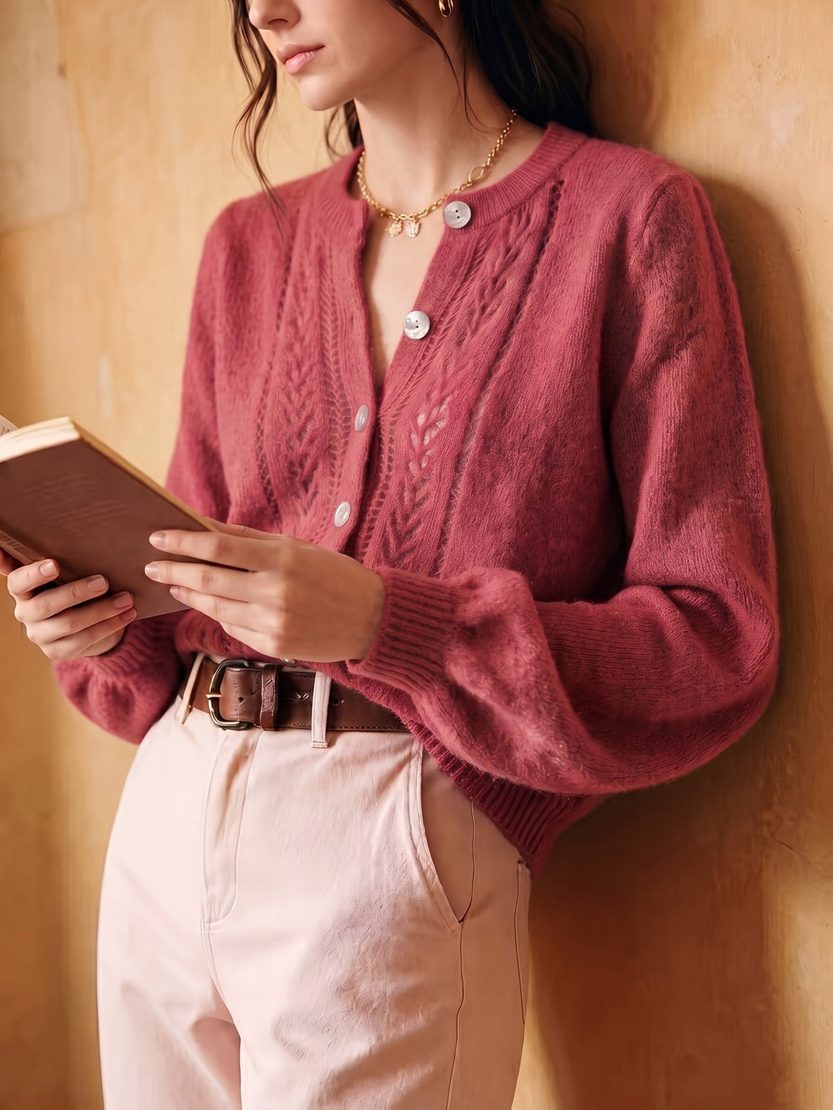 Pointelle Cable Cardigan