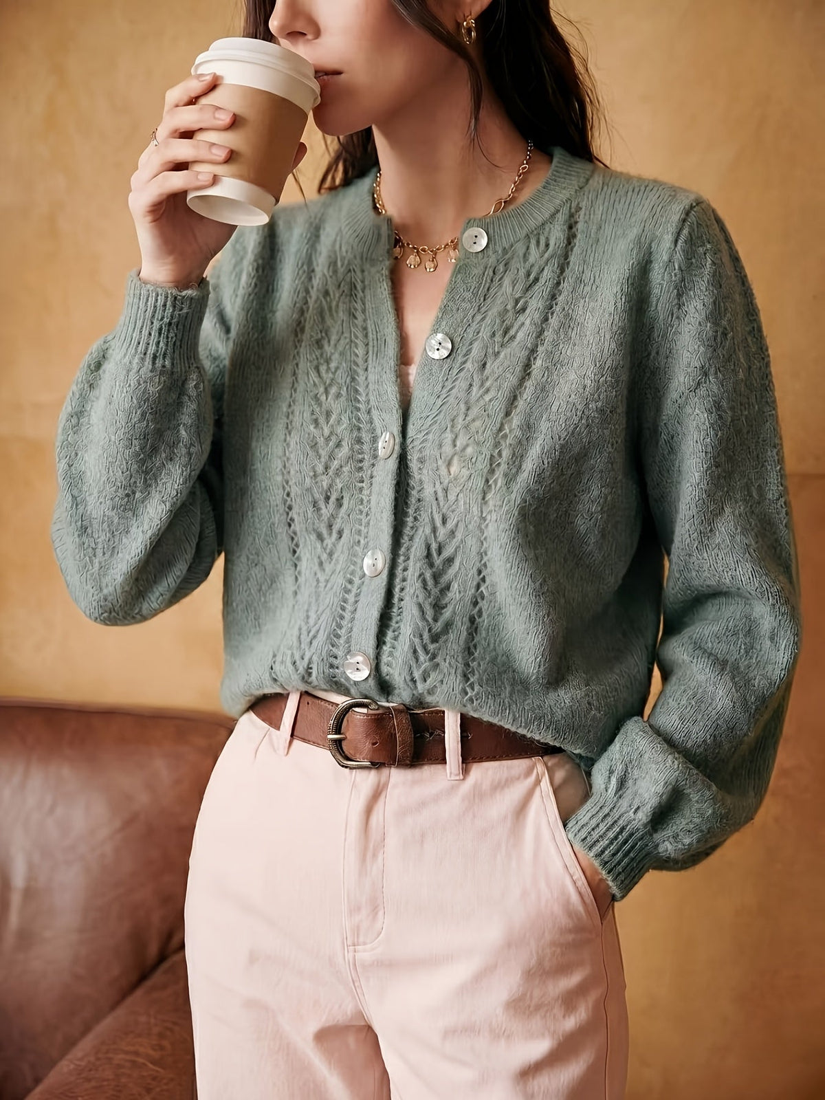 Pointelle Cable Cardigan