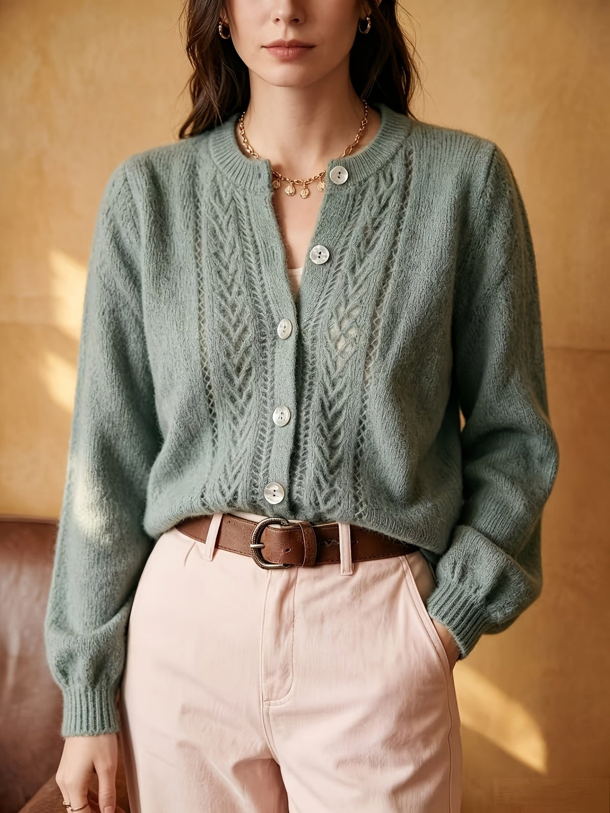Pointelle Cable Cardigan