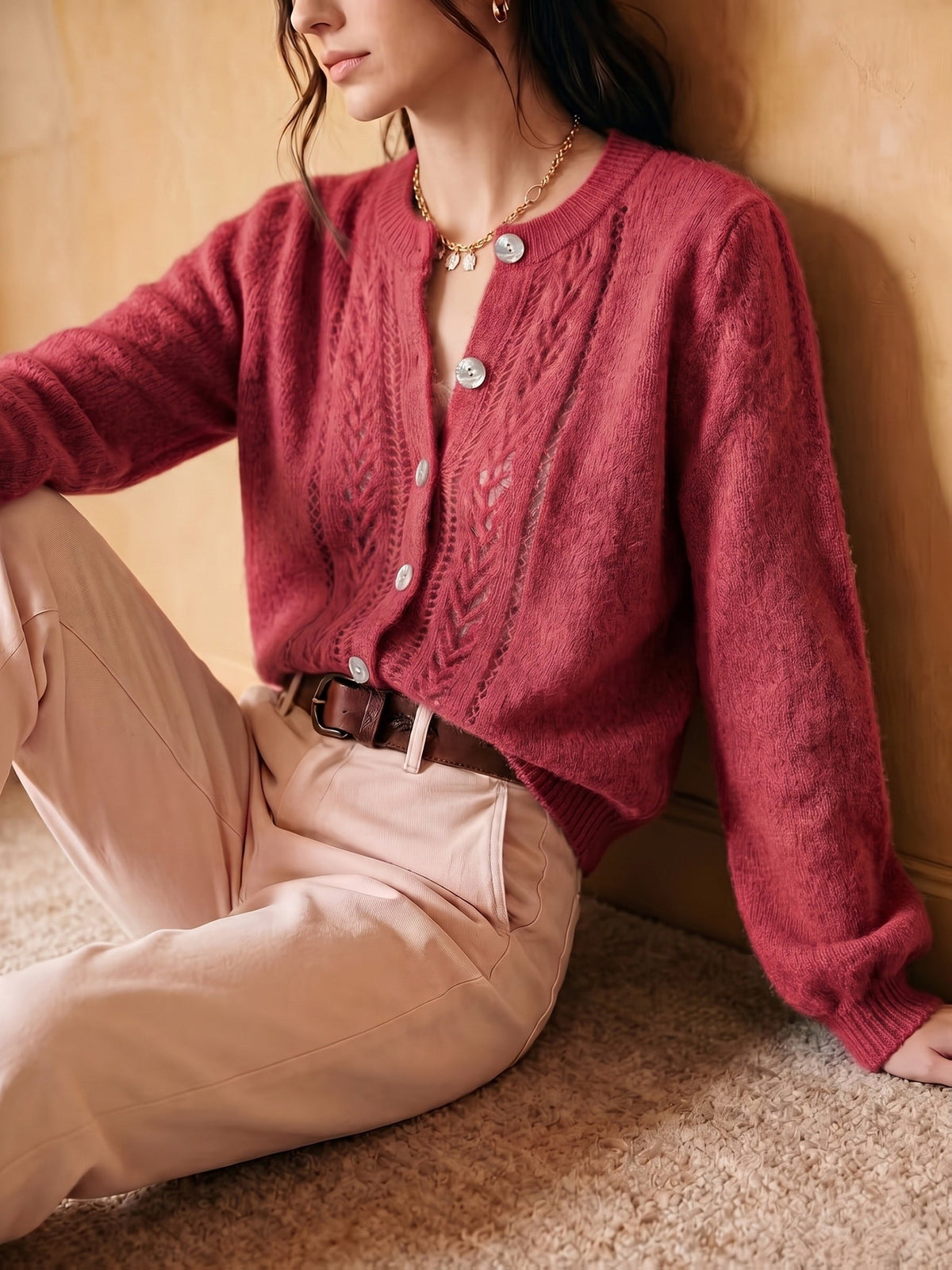 Pointelle Cable Cardigan