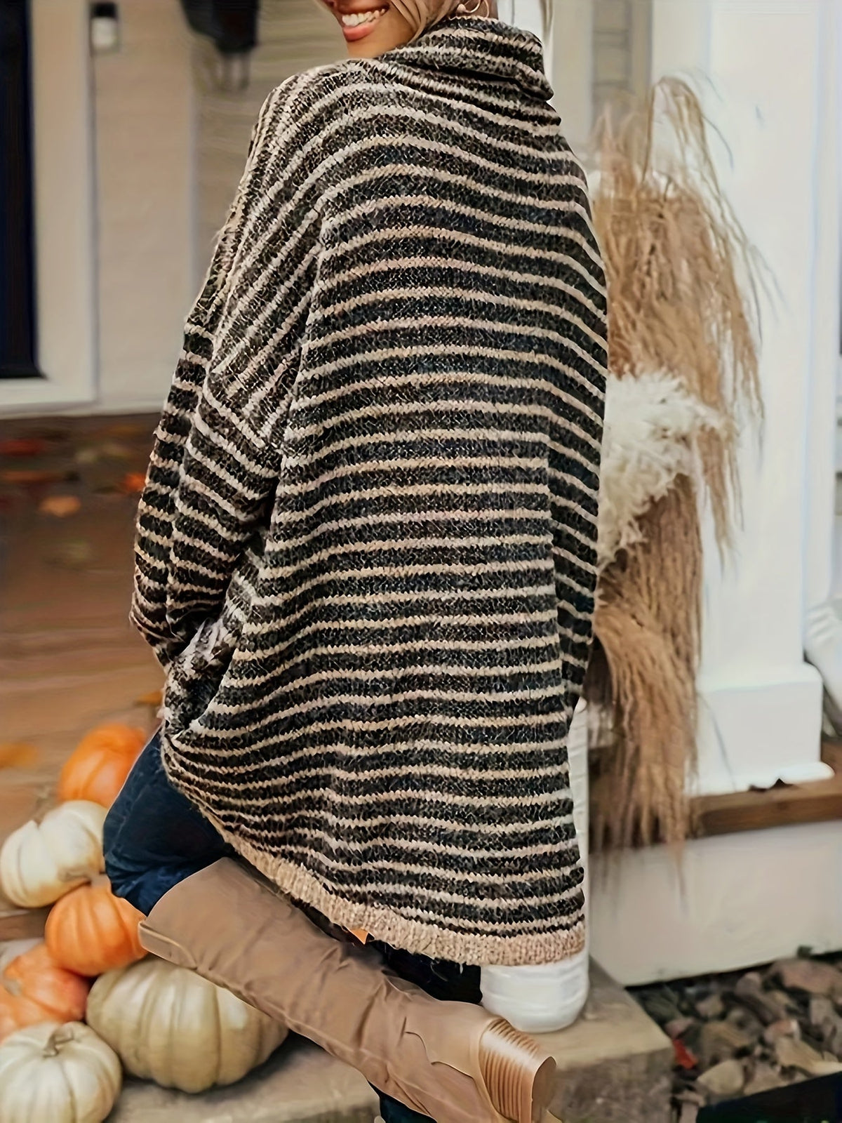 Striped Chunky Roll Neck Jumper